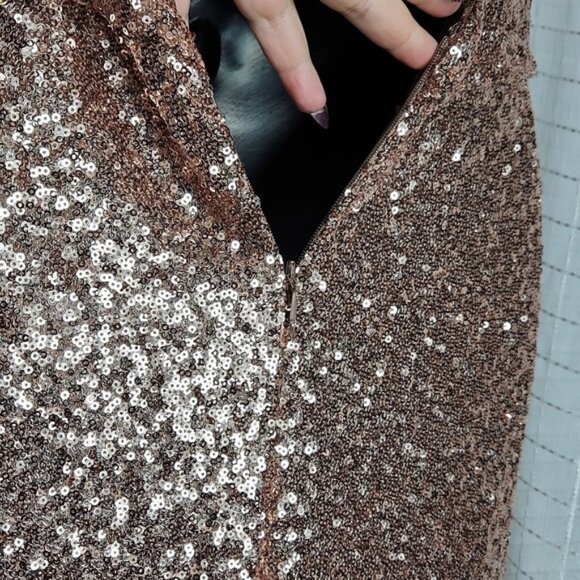 Jenny Yoo "Jules" Rose Gold Sequin Maxi Gown Sz4 - Picture 5 of 13